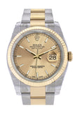 Rolex Datejust 36 Champagne Dial Fluted 18K Gold Two Tone Oyster Watch 116233 / None