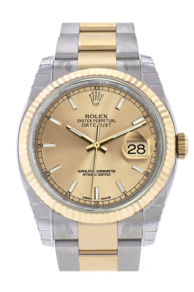 Rolex 116233 Datejust 36 Champagne Dial Gold Fluted Oyster WatchGuyNYC