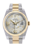 Rolex Datejust 36 Silver Floral Motif Dial Fluted 18K Gold Two Tone Oyster Watch 116233