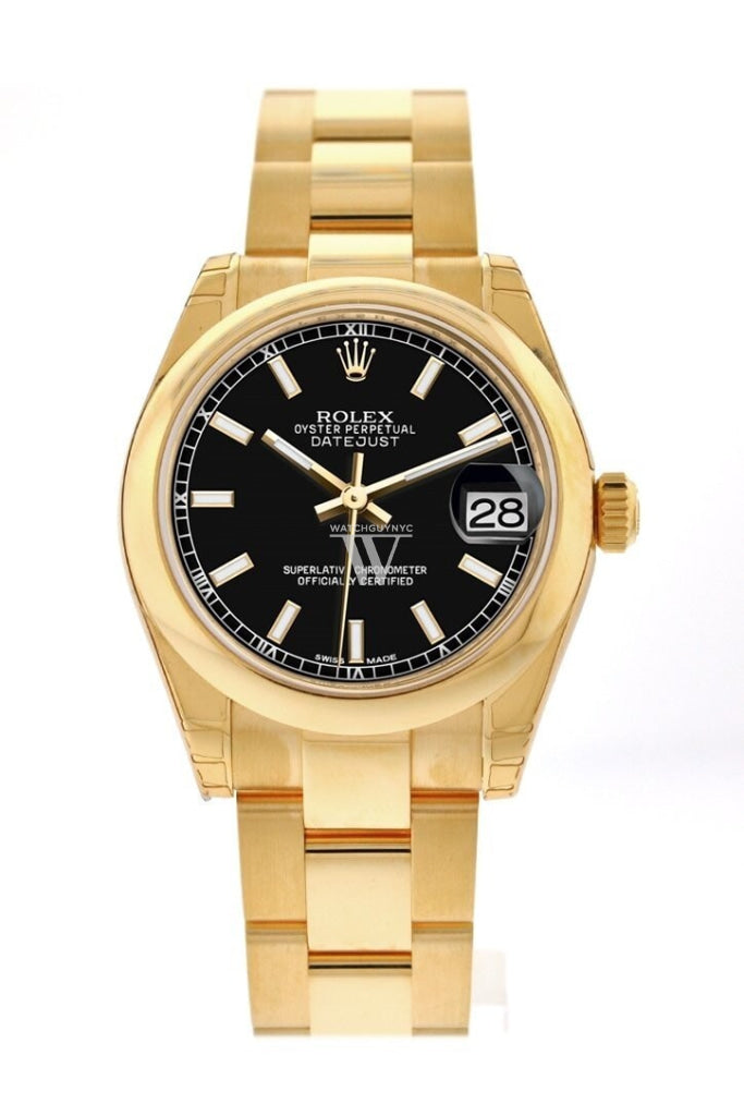 Rolex Datejust 31 Black Dial 18k Gold Watch 178248 WatchGuyNYC