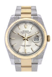 Rolex Datejust 36 Silver Dial Fluted 18K Gold Two Tone Oyster Watch 116233