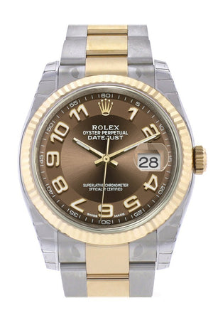 Rolex Datejust 36 Bronze Arab Dial Fluted 18K Gold Two Tone Oyster Watch 116233