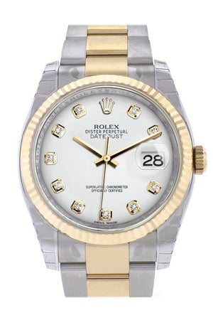 Rolex Datejust 36 White Diamond Dial Fluted 18K Gold Two Tone Oyster Watch 116233