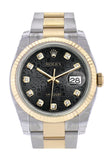 Rolex Datejust 36 Black Jubilee Diamond Dial Fluted 18K Gold Two Tone Oyster Watch 116233