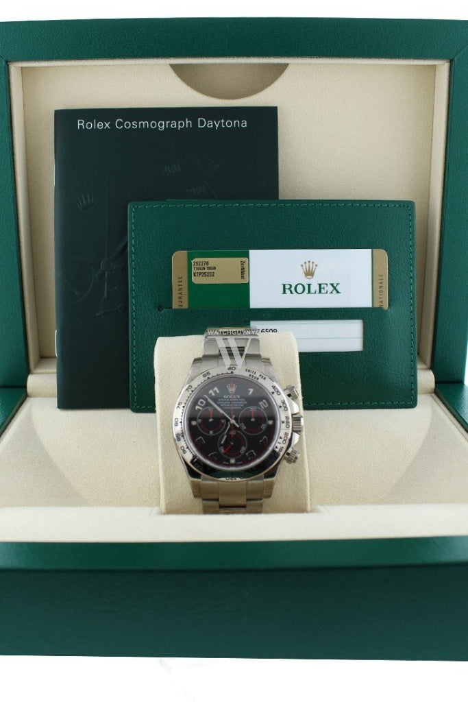 Rolex Cosmography Daytona Black Arabic Dial Oyster Bracelet 18K White Gold Mens Watch 116509