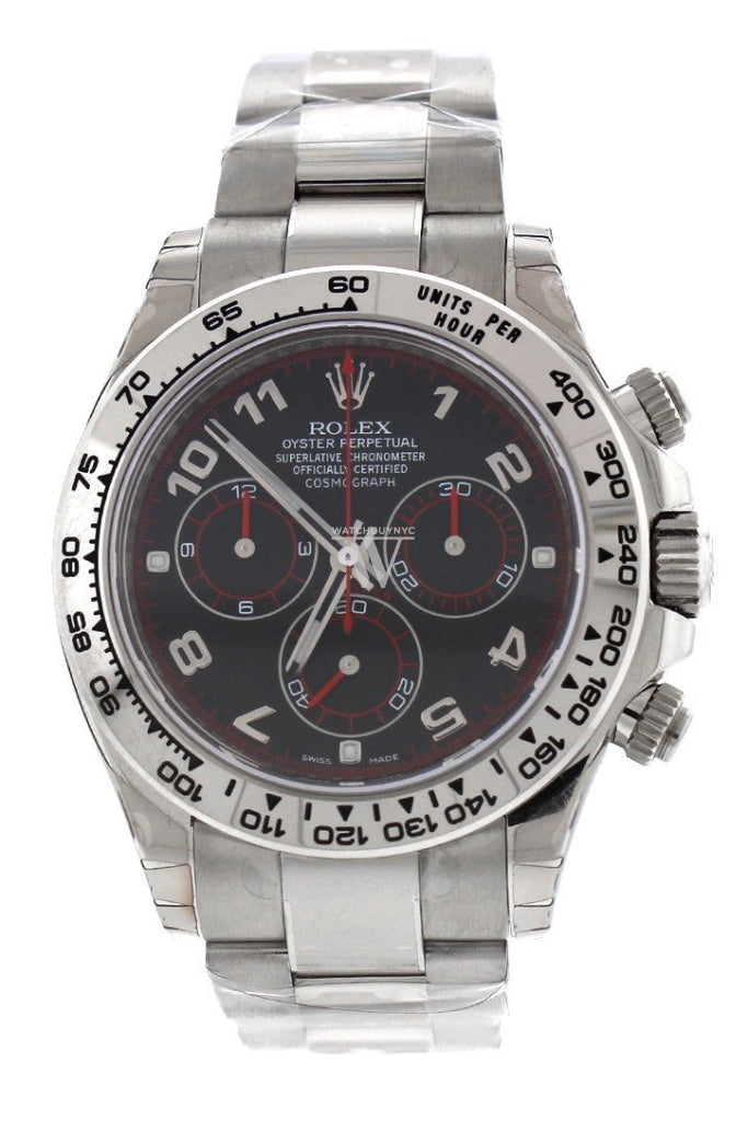 Rolex Cosmography Daytona Black Arabic Dial Oyster Bracelet 18K White Gold Mens Watch 116509