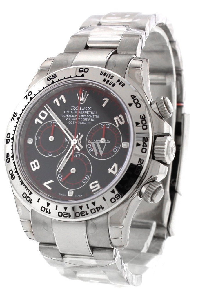 Rolex Cosmography Daytona Black Arabic Dial Oyster Bracelet 18K White Gold Mens Watch 116509