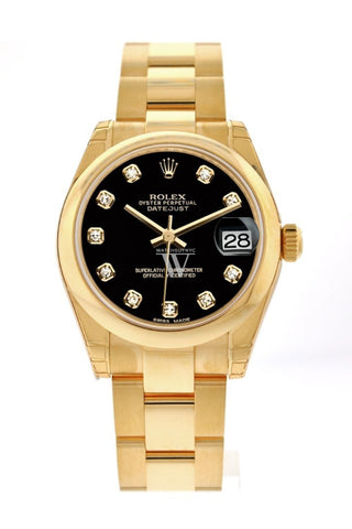 Rolex Datejust 31 Black Diamond Dial 18K Yellow Gold Ladies Watch 178248