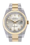 Rolex Datejust 36 Silver Diamond Dial Fluted 18K Gold Two Tone Oyster Watch 116233