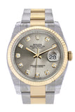 Rolex Datejust 36 Steel Diamond Dial Fluted 18K Gold Two Tone Oyster Watch 116233