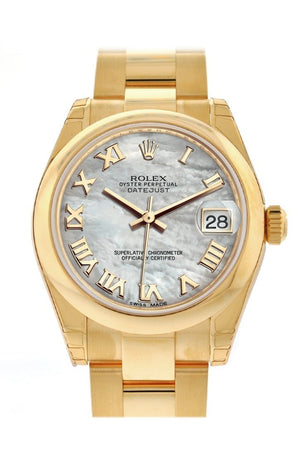 Rolex Datejust 31 White Mother Of Pearl Roman Dial 18K Yellow Gold Ladies Watch 178248 / None