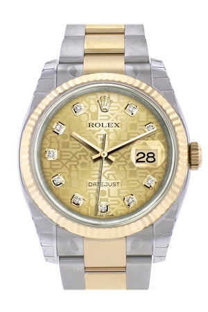 Rolex Datejust 36 Champagne-Colour Jubilee Diamond Dial Fluted 18K Gold Two Tone Oyster Watch 116233