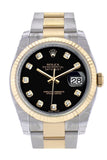 Rolex Datejust 36 Black Diamond Dial Fluted 18K Gold Two Tone Oyster Watch 116233