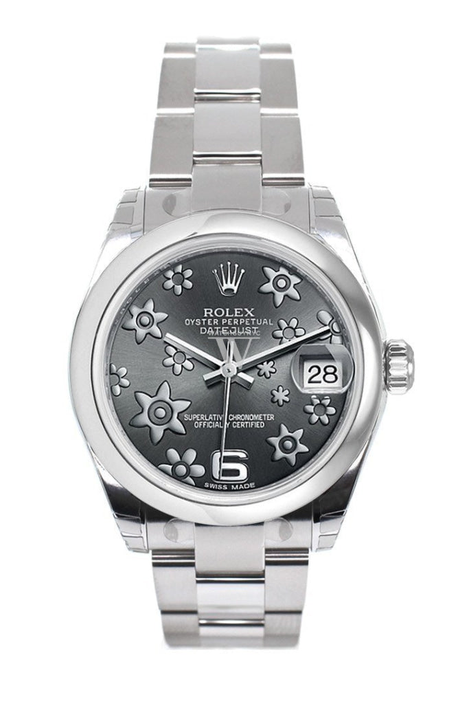 Rolex Datejust 31 Dark Rhodium Raised Floral Motif Dial Steel Ladies Watch 178240
