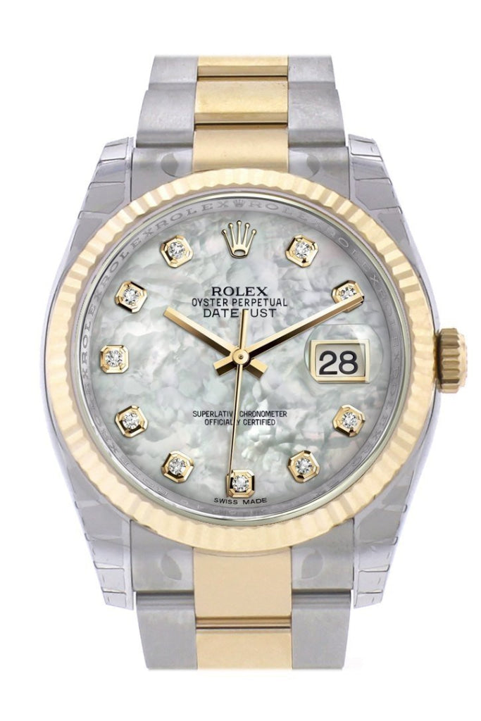 Rolex 116233 Datejust 36 MOP Diamond Dial Gold Fluted Oyster