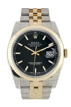 Rolex Datejust 36 Black Dial Fluted 18K Gold Two Tone Jubilee Watch 116233