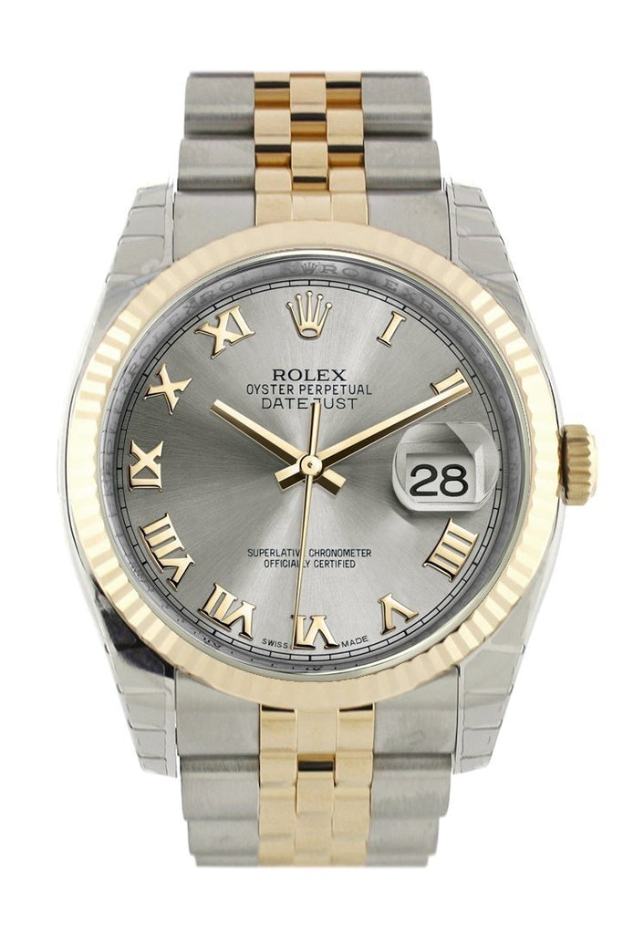 Rolex Datejust 36 Grey Steel Dial Fluted Jubilee Watch 116233 / None