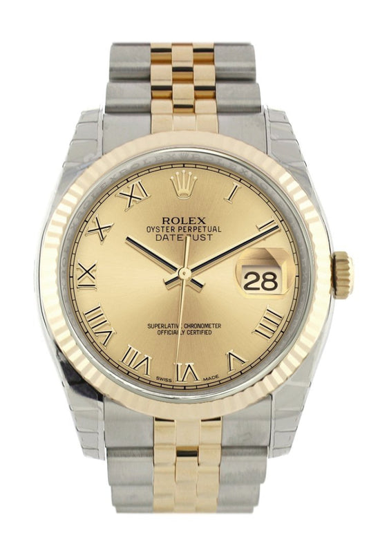 ROLEX 116233 Datejust 36 Champagne Roman Dial WatchGuyNYC