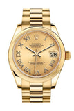 Rolex Datejust 31 Champagne Roman Dial 18K Yellow Gold President Ladies Watch 178248