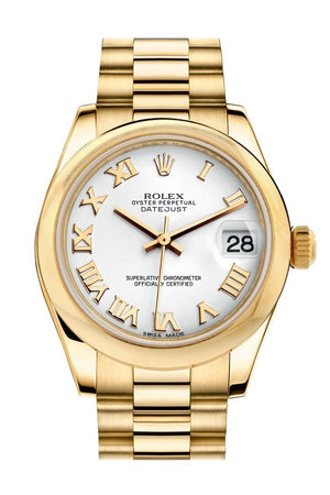 Rolex Datejust 31 White Roman Dial 18K Yellow Gold President Ladies Watch 178248 / None