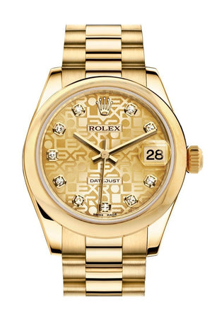 Rolex Datejust 31 Champagne Jubilee Diamond Dial 18K Yellow Gold President Ladies Watch 178248 /