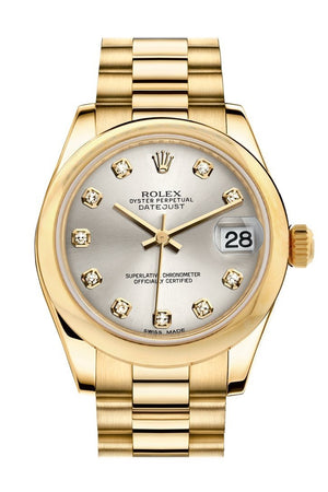Rolex Datejust 31 Silver Diamond Dial 18K Yellow Gold President Ladies Watch 178248 Champagne / None