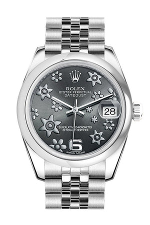 Rolex Datejust 31 Dark Rhodium Raised Floral Motif Dial Stainless Steel Jubilee Ladies Watch 178240