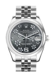 Rolex Datejust 31 Dark Rhodium Raised Floral Motif Dial Stainless Steel Jubilee Ladies Watch 178240