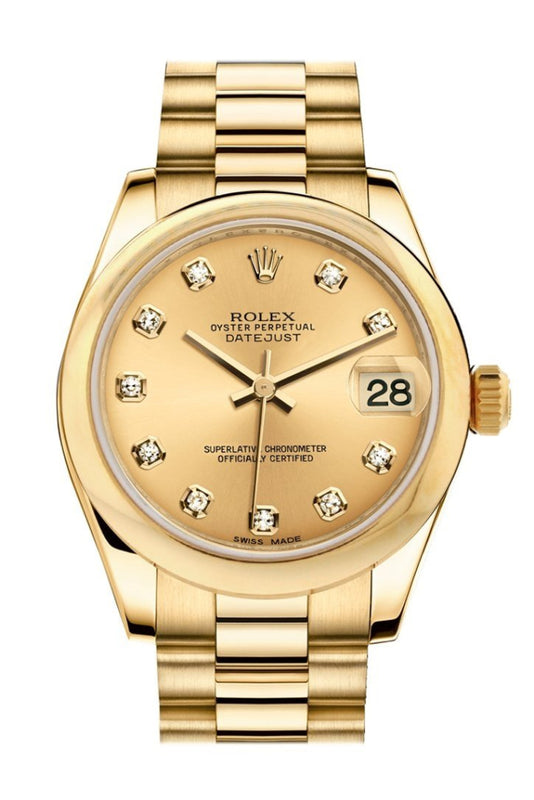 Ladies 18k gold rolex datejust president diamond watch top
