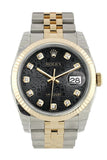 Rolex Datejust 36 Black Jubilee Diamond Dial Fluted 18K Gold Two Tone Watch 116233