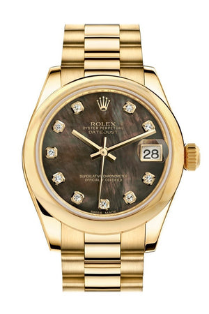 Rolex Datejust 31 Black Mother Of Pearl Diamond Dial 18K Yellow Gold President Ladies Watch 178248 /