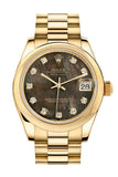 Rolex Datejust 31 Black Mother Of Pearl Diamond Dial 18K Yellow Gold President Ladies Watch 178248 /