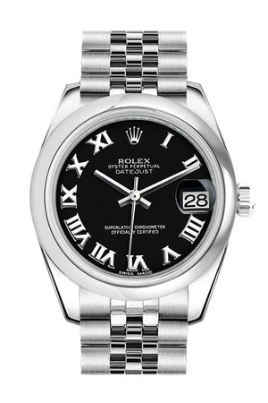 Rolex Datejust 31 Black Roman Dial Stainless Steel Jubilee Ladies Watch 178240 / None