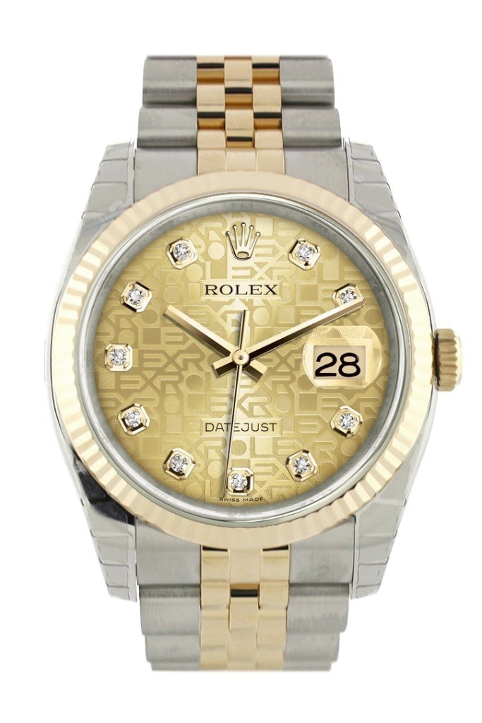 Rolex Datejust 36 Champagne-Colour Jubilee Diamond Dial Fluted 18K Gold Two Tone Watch 116233