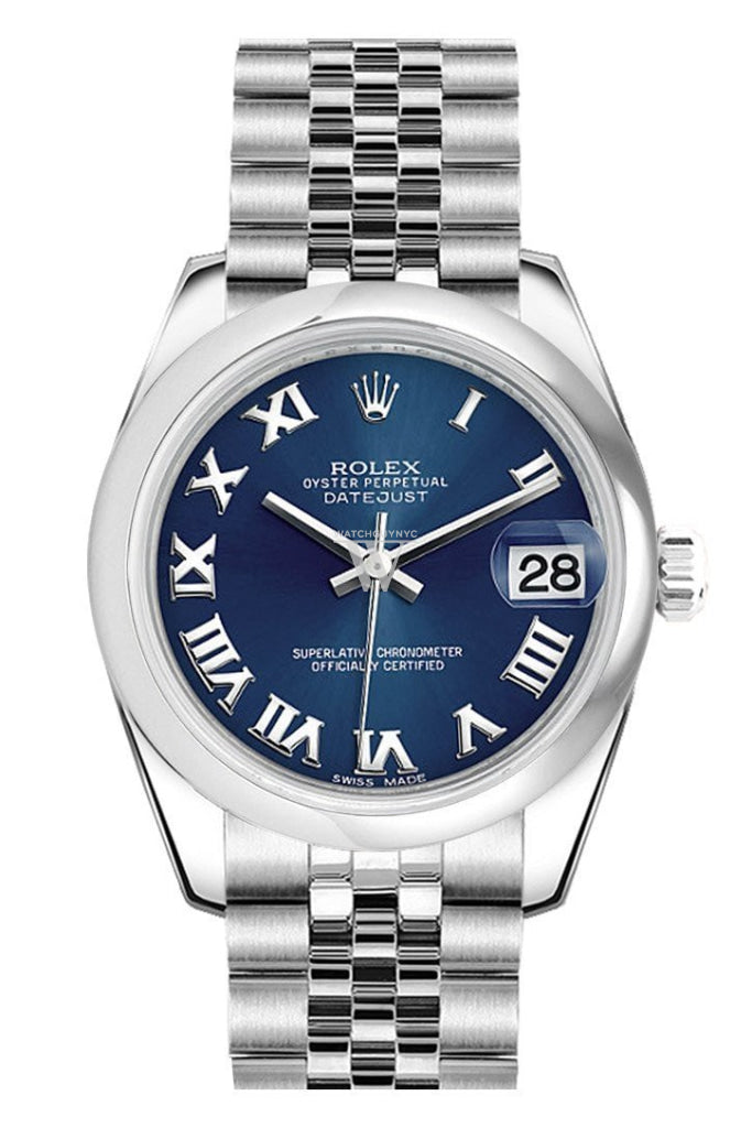 Rolex Datejust 31 Blue Roman Dial Stainless Steel Jubilee Ladies Watch 178240