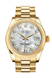 Rolex Datejust 31 White Mother of Pearl Diamond Dial 18K Yellow Gold President Ladies Watch 178248