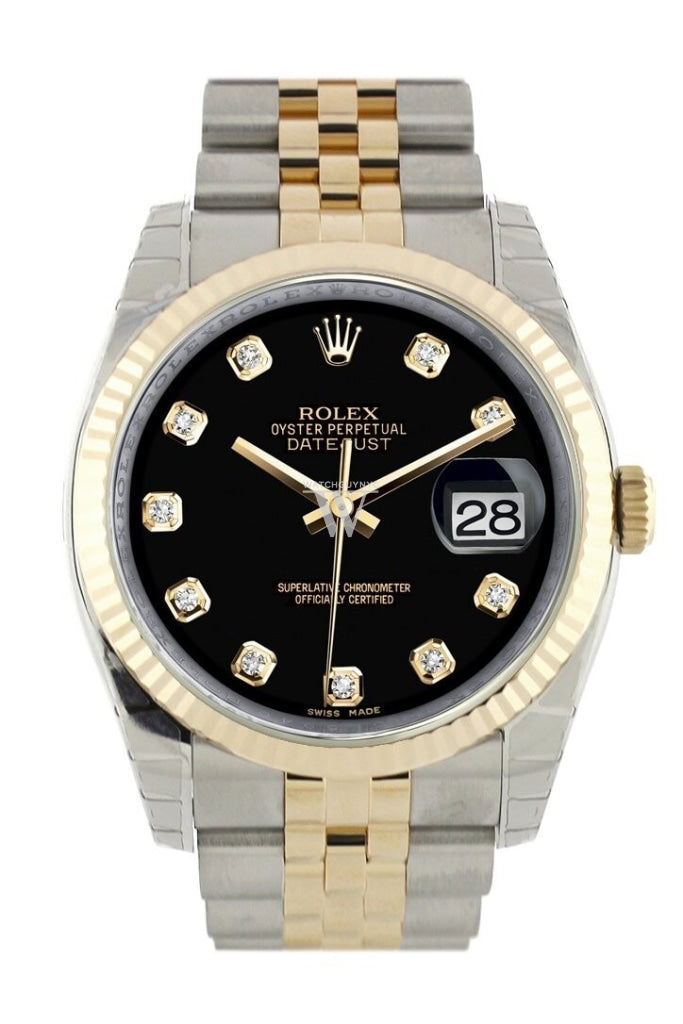 Rolex 116233 Datejust 36 Black Diamond Dial Gold Two Tone Jubilee
