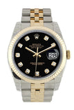 Rolex Datejust 36 Black Diamond Dial Fluted 18K Gold Two Tone Jubilee Watch 116233