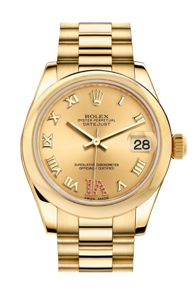 Rolex Datejust 31 Champagne Large Vi Rubies Dial 18K Yellow Gold President Ladies Watch 178248 /