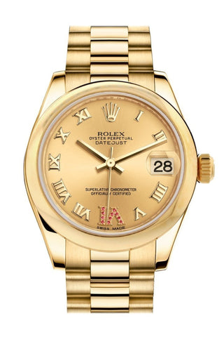 Rolex Datejust 31 Champagne Large Vi Rubies Dial 18K Yellow Gold President Ladies Watch 178248 /
