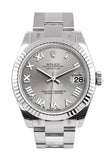 Rolex Datejust 31 Silver Roman Dial White Gold Fluted Bezel Ladies Watch 178274 / None