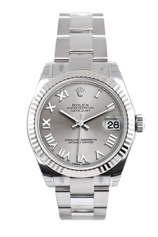 Rolex Datejust 31 Silver Roman Dial White Gold Fluted Bezel Ladies Watch 178274