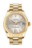 Rolex Datejust 31 Silver Large Vi Rubies Dial 18K Yellow Gold President Ladies Watch 178248 / None