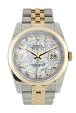 Rolex Datejust 36 White mother-of-pearl Diamond Dial Fluted 18K Gold Two Tone Jubilee Watch 116233