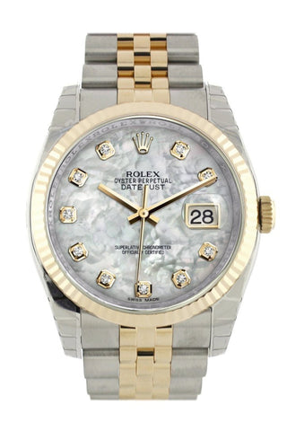Rolex 116233 Datejust 36 White mother of pearl Diamond Dial Gold Two Tone Jubilee WatchGuyNYC