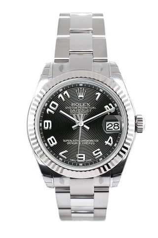 Rolex Datejust 31 Black Concentric Arab Dial White Gold Fluted Bezel Ladies Watch 178274