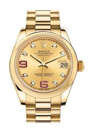 Rolex Datejust 31 Champagne Diamonds Rubies Dial 18K Yellow Gold President Ladies Watch 178248 /