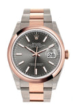 Rolex Datejust 36 Dark Rhodium Dial Dome Rose Gold Two Tone Watch 126201 NP