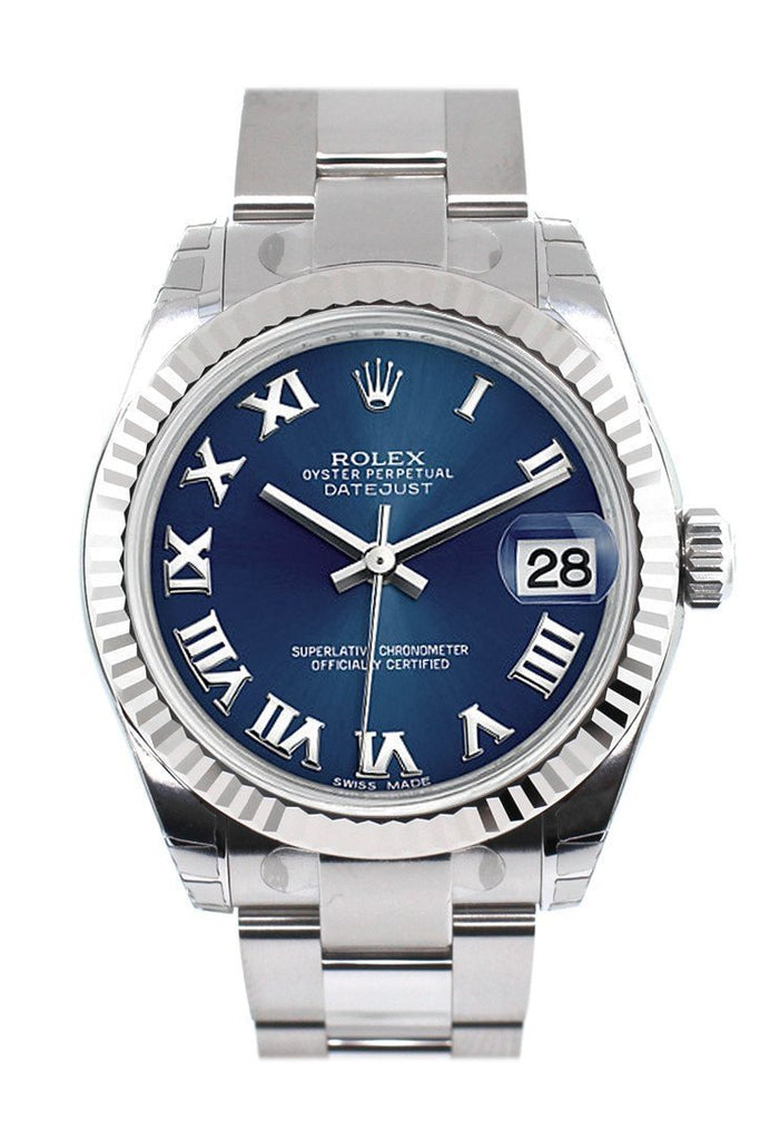 Rolex Datejust 31 Blue Roman Dial White Gold Fluted Bezel Ladies Watch 178274 / None