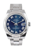 Rolex Datejust 31 Blue Roman Dial White Gold Fluted Bezel Ladies Watch 178274 / None